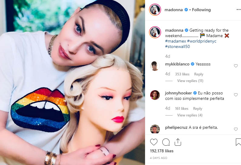 Madonna wearing a t-shirt to support LGBT communities people.